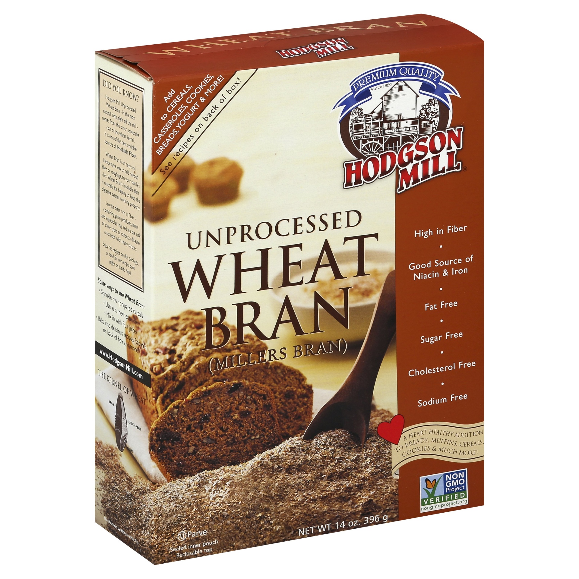 slide 1 of 1, Hodgson Mill Unprocessed Wheat Bran, 14 oz