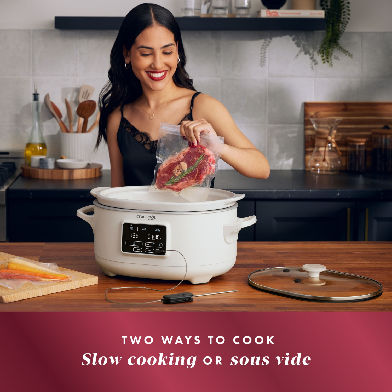 slide 2 of 8, Crock-Pot 6qt Programmable Slow Cooker with Sous Vide - Oat Milk Ivory: Digital Timer, Automatic Shut-Off, 280W, 6 qt