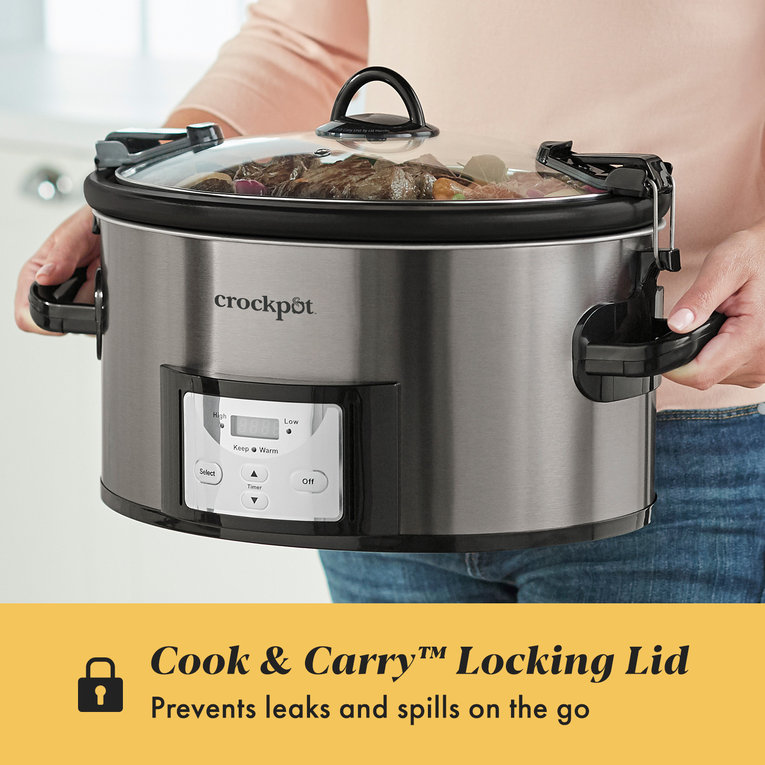 slide 3 of 5, Crock-Pot 7qt Cook & Carry Programmable Easy-Clean Slow Cooker Stainless Steel, 7 qt