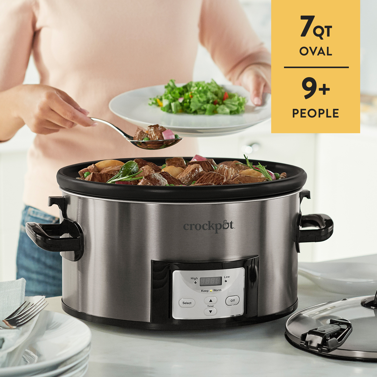 slide 4 of 5, Crock-Pot 7qt Cook & Carry Programmable Easy-Clean Slow Cooker Stainless Steel, 7 qt