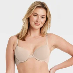 Women's Lightly Lined Demi T-Shirt Bra - Auden™ Soft Beige 34D: Underwire, Adjustable Straps