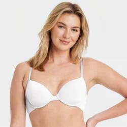 Women's Lightly Lined Demi T-Shirt Bra - Auden™ Fresh White 36A: Underwire, Adjustable Straps