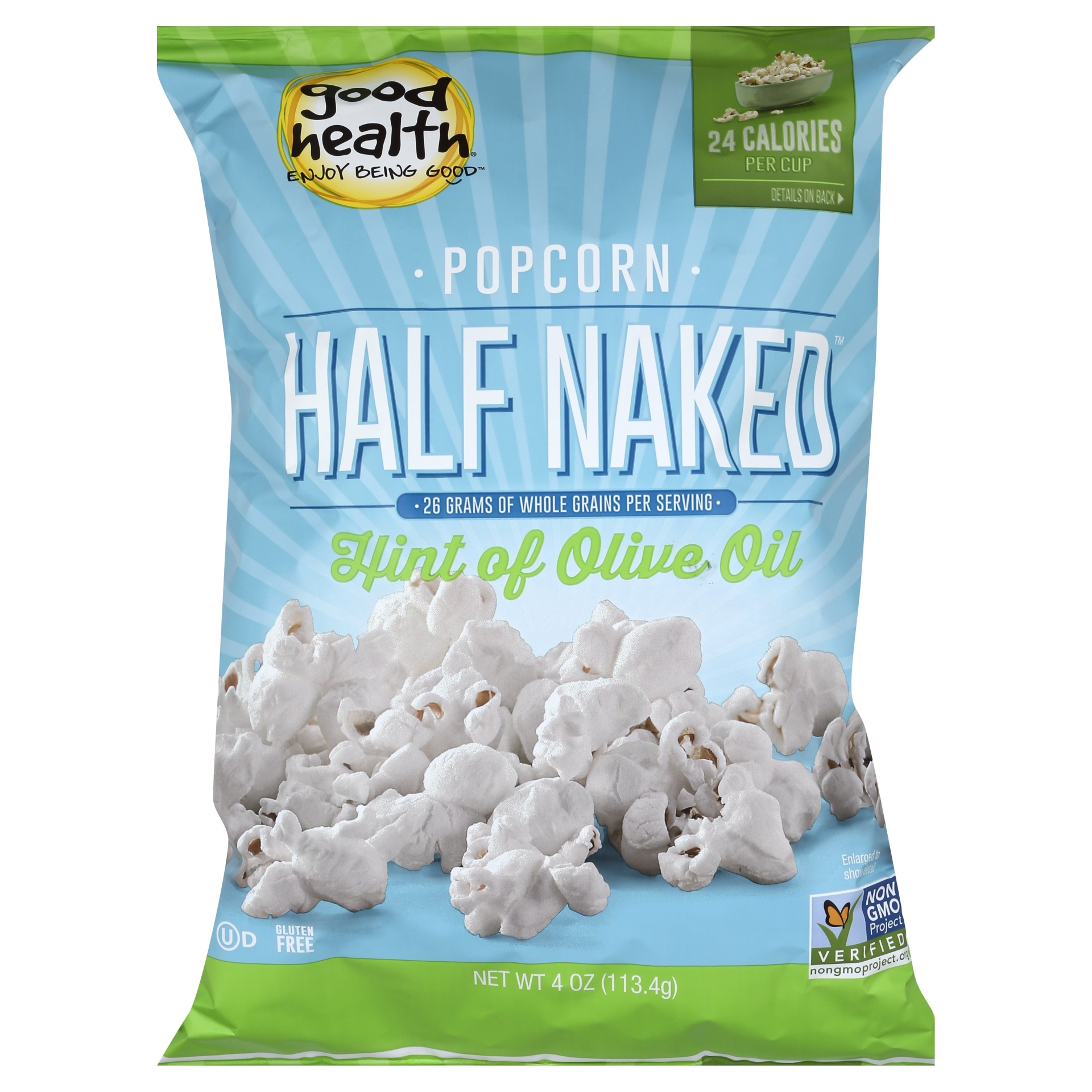 slide 1 of 1, Good Health Half Naked Hint of Olive Oil Popcorn, 4 oz