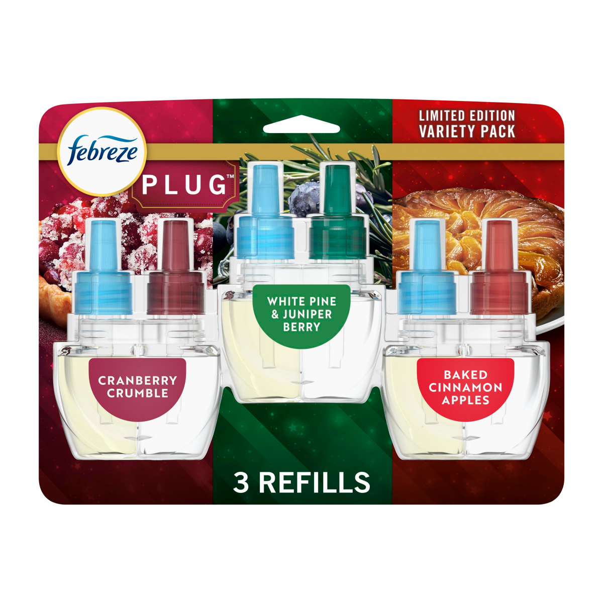 slide 1 of 29, Febreze Fall Scent Odor-Fighting Fade Defy PLUG Air Freshener Pine, Apple, & Cranberry Mix, .87 fl. oz. Oil Refill, 3 Count, 0.87 fl. oz., 3 ct