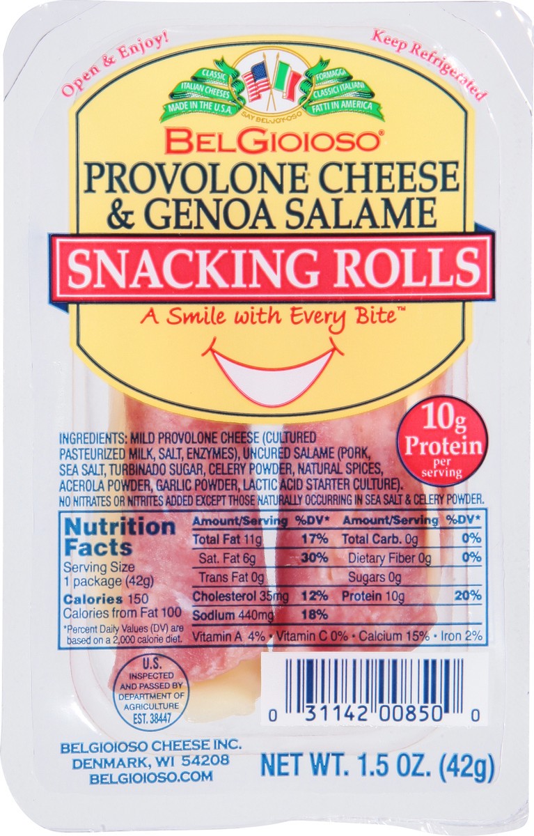 slide 6 of 9, BelGioioso Provolone Cheese & Genoa Salame Snacking Rolls 1.5 oz, 1.5 oz