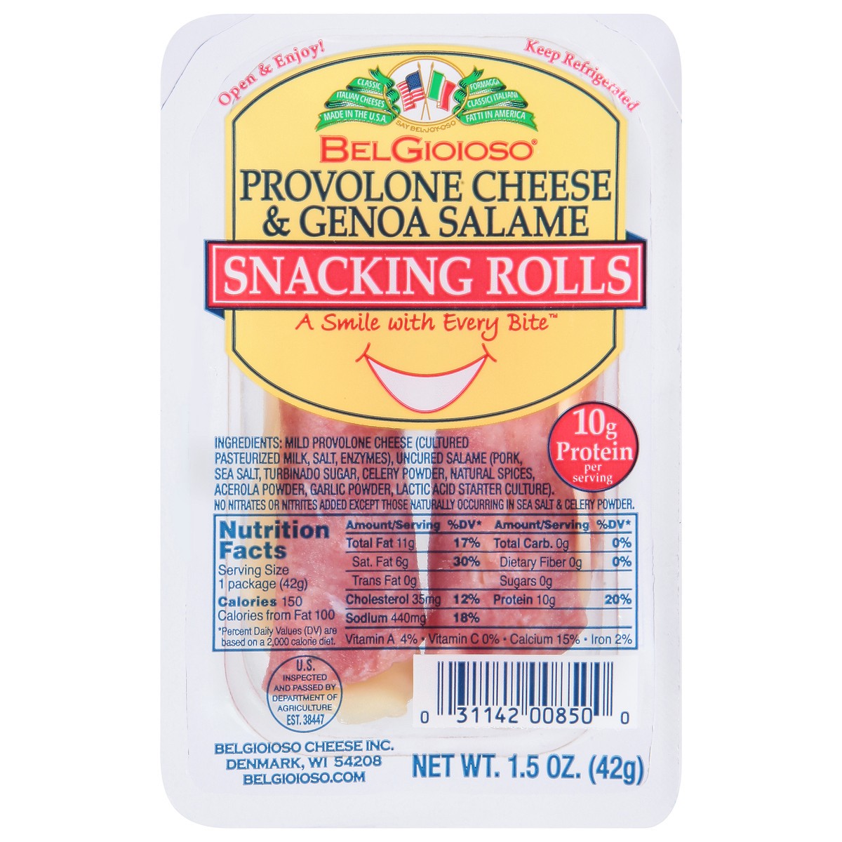 slide 1 of 9, BelGioioso Provolone Cheese & Genoa Salame Snacking Rolls 1.5 oz, 1.5 oz