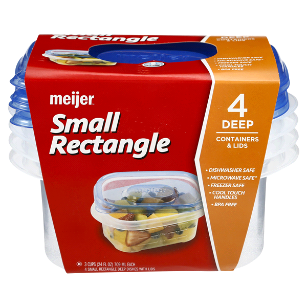 slide 1 of 1, Meijer Small Rectangle Containers With Lids, 4 ct
