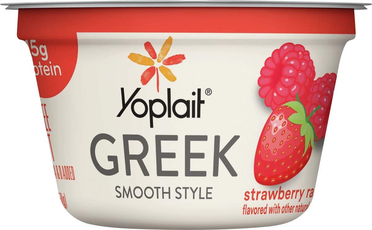 slide 6 of 8, Yoplait Greek Blended Yogurt, Fat Free, Strawberry Raspberry, 5.3 oz