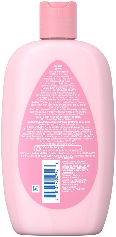 slide 6 of 6, Johnson's Moisture Care Wash With Lotion, 15 Oz., 15 fl oz