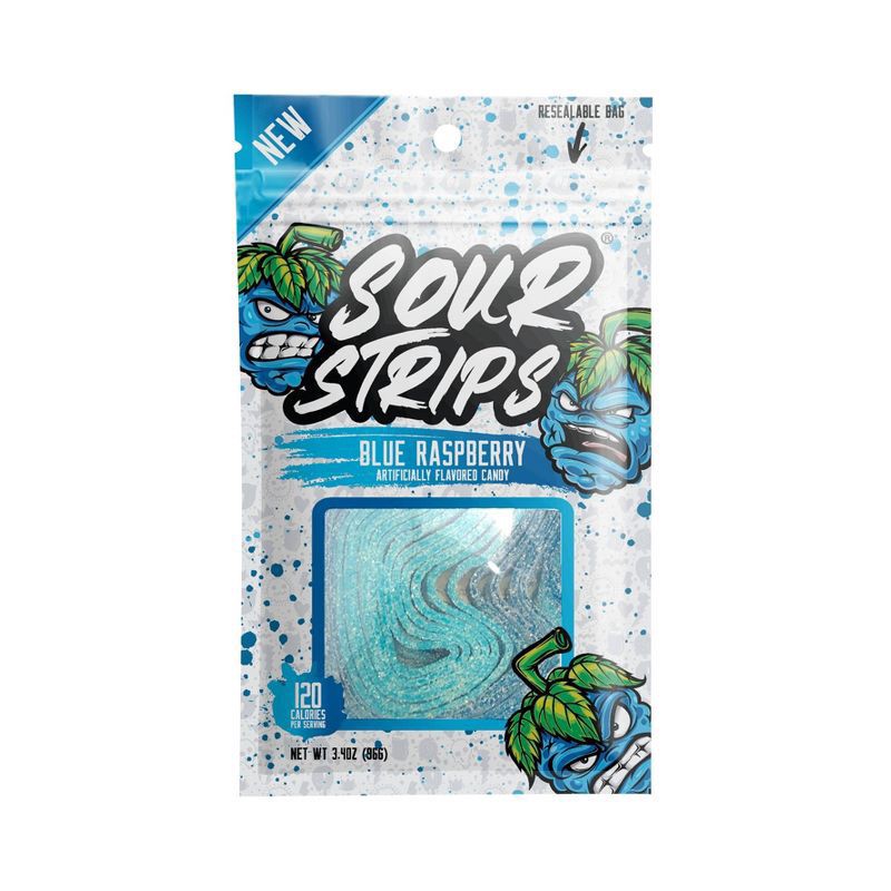 slide 1 of 19, Sour Strips Blue Raspberry Candy 3.4 oz, 3.4 oz