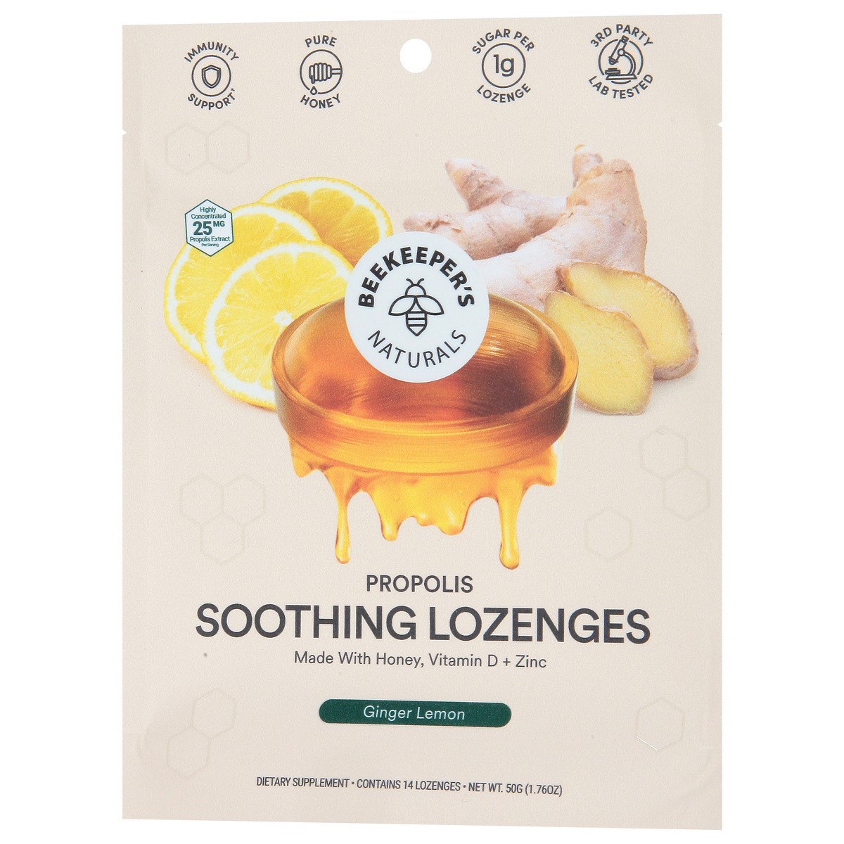 slide 2 of 9, Beekeeper's Naturals Beekeepers Naturals Lozenges Ginger Lemon, 14 ct