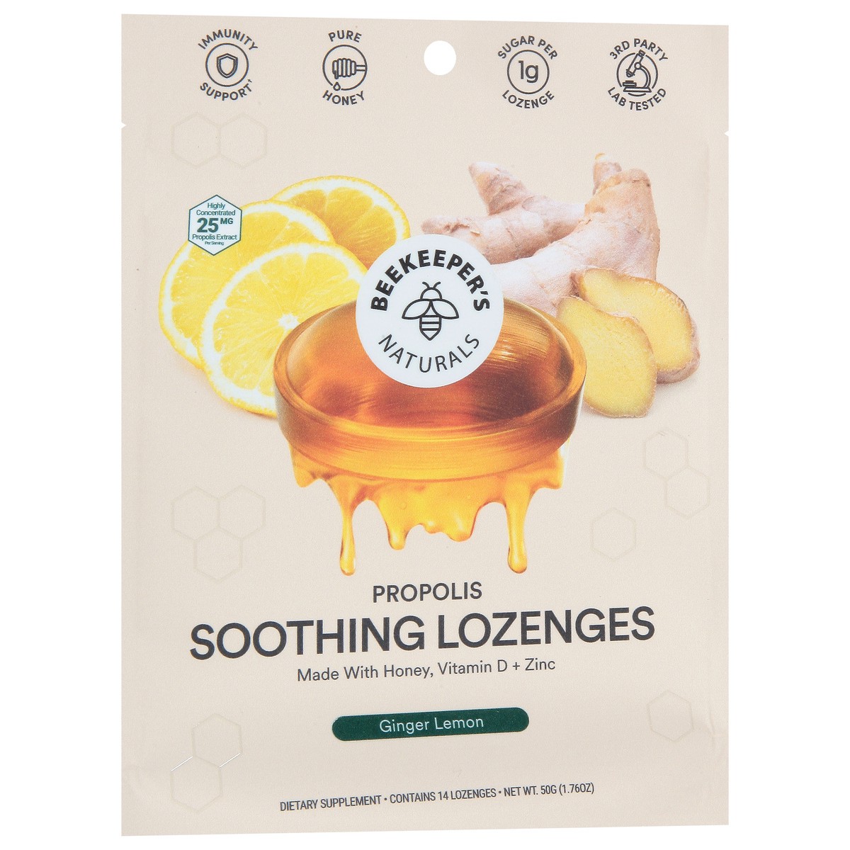 slide 5 of 9, Beekeeper's Naturals Beekeepers Naturals Lozenges Ginger Lemon, 14 ct