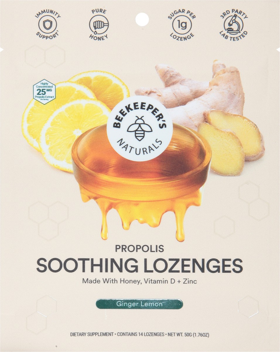slide 6 of 9, Beekeeper's Naturals Beekeepers Naturals Lozenges Ginger Lemon, 14 ct
