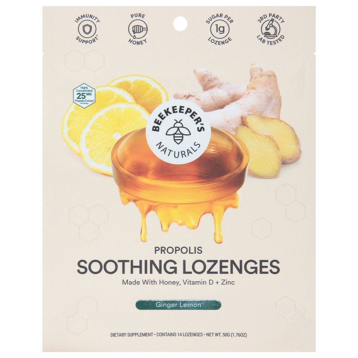 slide 1 of 9, Beekeeper's Naturals Beekeepers Naturals Lozenges Ginger Lemon, 14 ct