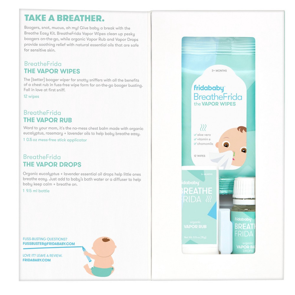 slide 4 of 6, Fridababy Baby Breathe Easy Kit Sick Day Essentials with Vapor Wipes, Vapor Rub and Vapor Drops, 1 ct