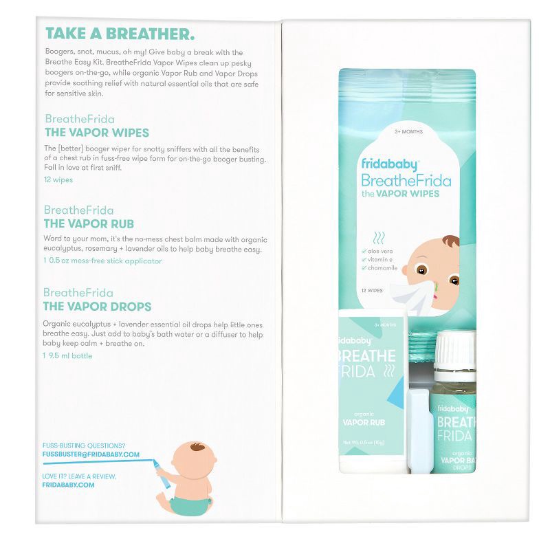 slide 4 of 6, Frida Baby Breathe Easy Kit Sick Day Essentials with Vapor Wipes, Vapor Rub and Vapor Drops, 1 ct