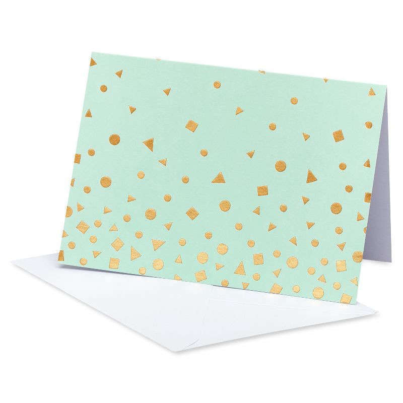 24ct Blank Cards With Envelopes Golden Dots Light Green/white/gold