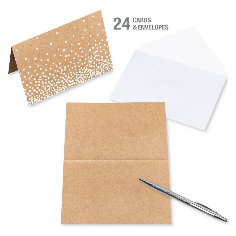 slide 2 of 6, 24ct Blank Cards with Envelopes, Polka Dot Kraft Stationery Set, All-Occasion Note Cards - Spritz™, 24 ct