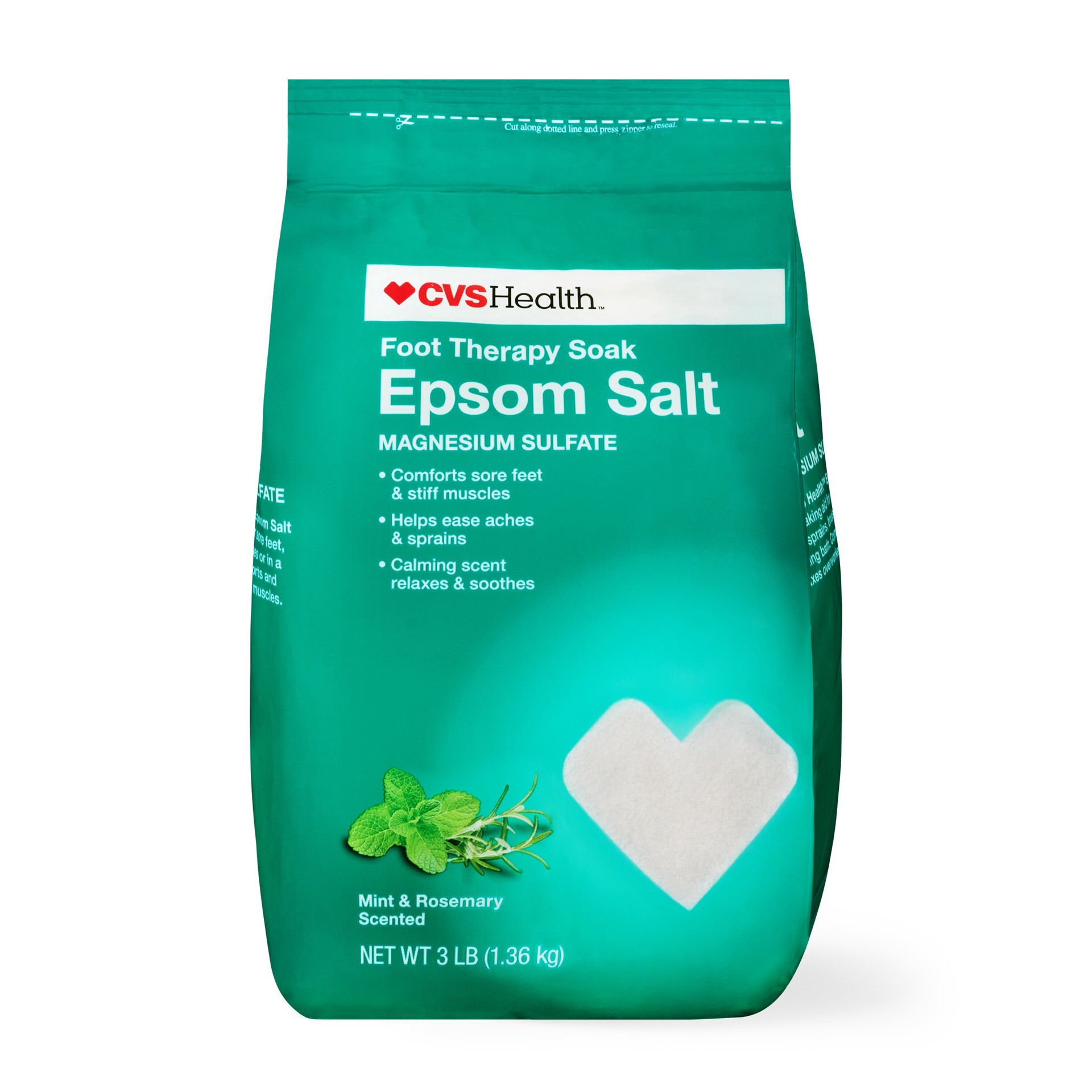 slide 1 of 1, CVS Health Epsom Salt Foot Therapy Soak, Mint & Rosemary, 48 Oz, 3 lb