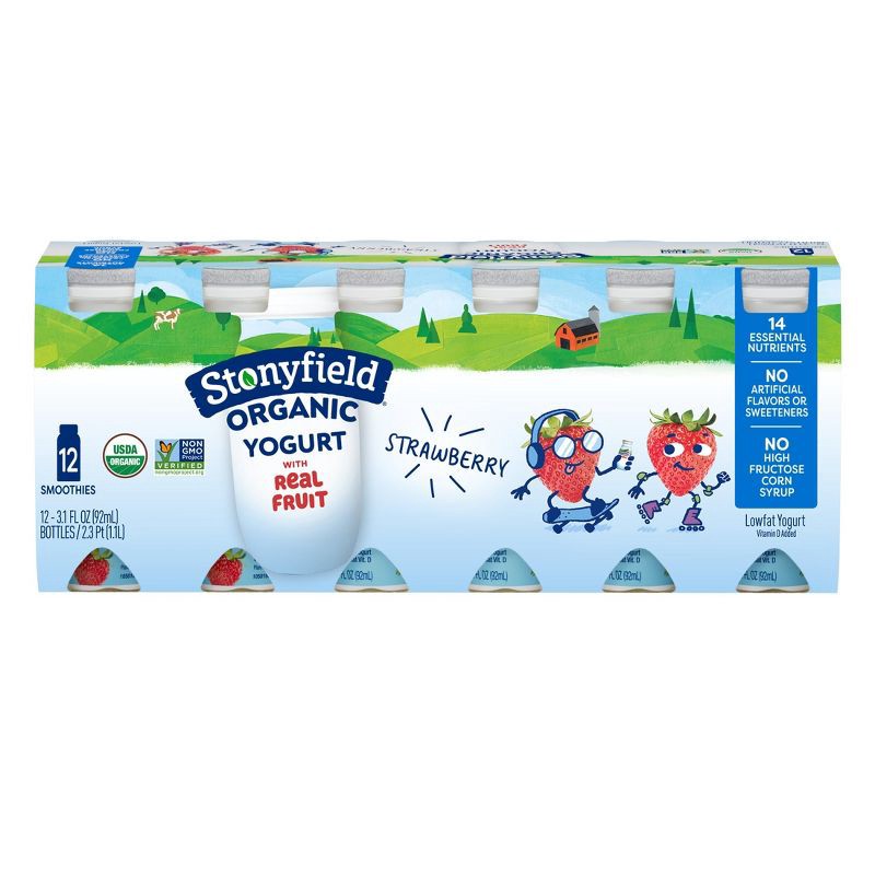 slide 2 of 10, Stonyfield Organic Kids' Strawberry Yogurt Smoothies - 12pk/3.1 fl oz Bottles, 12 ct; 3.1 fl oz