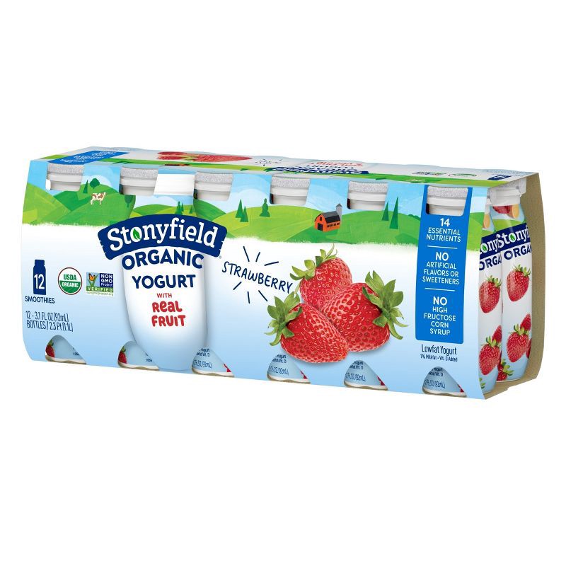 slide 1 of 7, Stonyfield Organic Kids' Strawberry Yogurt Smoothies - 12pk/3.1 fl oz Bottles, 12 ct; 3.1 fl oz