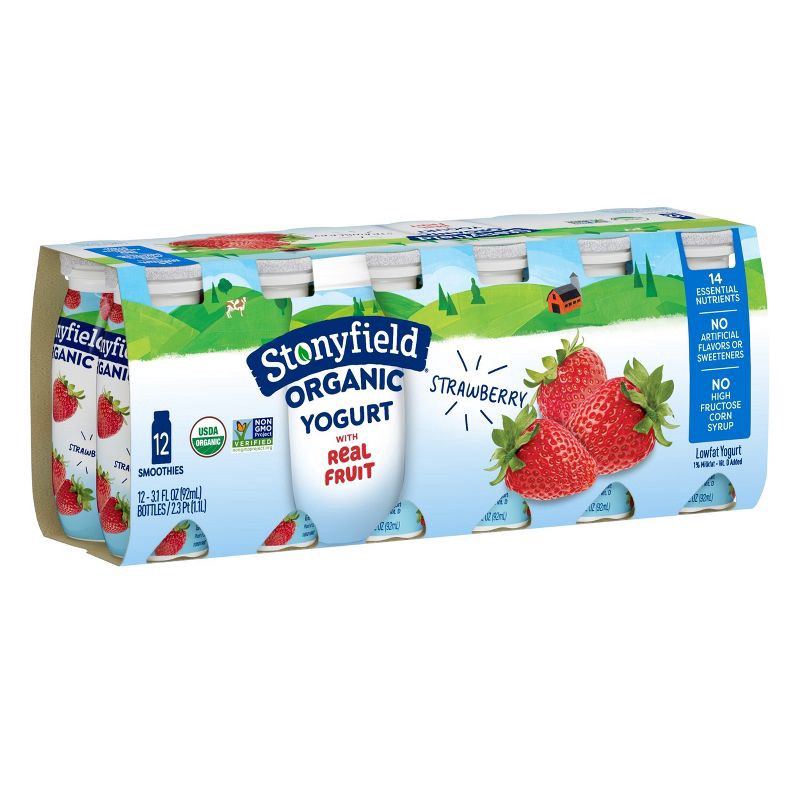 slide 4 of 7, Stonyfield Organic Kids' Strawberry Yogurt Smoothies - 12pk/3.1 fl oz Bottles, 12 ct; 3.1 fl oz