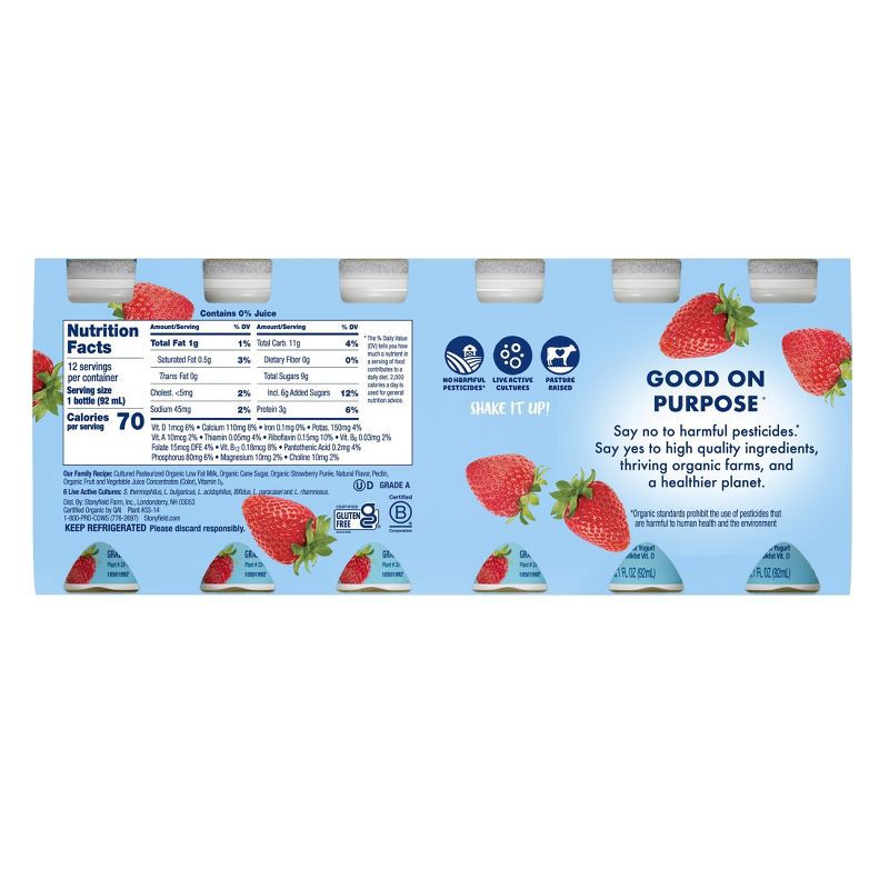 slide 5 of 10, Stonyfield Organic Kids' Strawberry Yogurt Smoothies - 12pk/3.1 fl oz Bottles, 12 ct; 3.1 fl oz