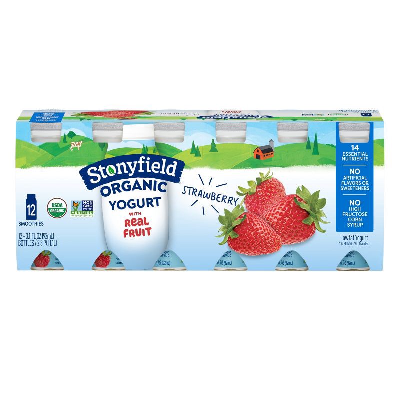 slide 7 of 7, Stonyfield Organic Kids' Strawberry Yogurt Smoothies - 12pk/3.1 fl oz Bottles, 12 ct; 3.1 fl oz