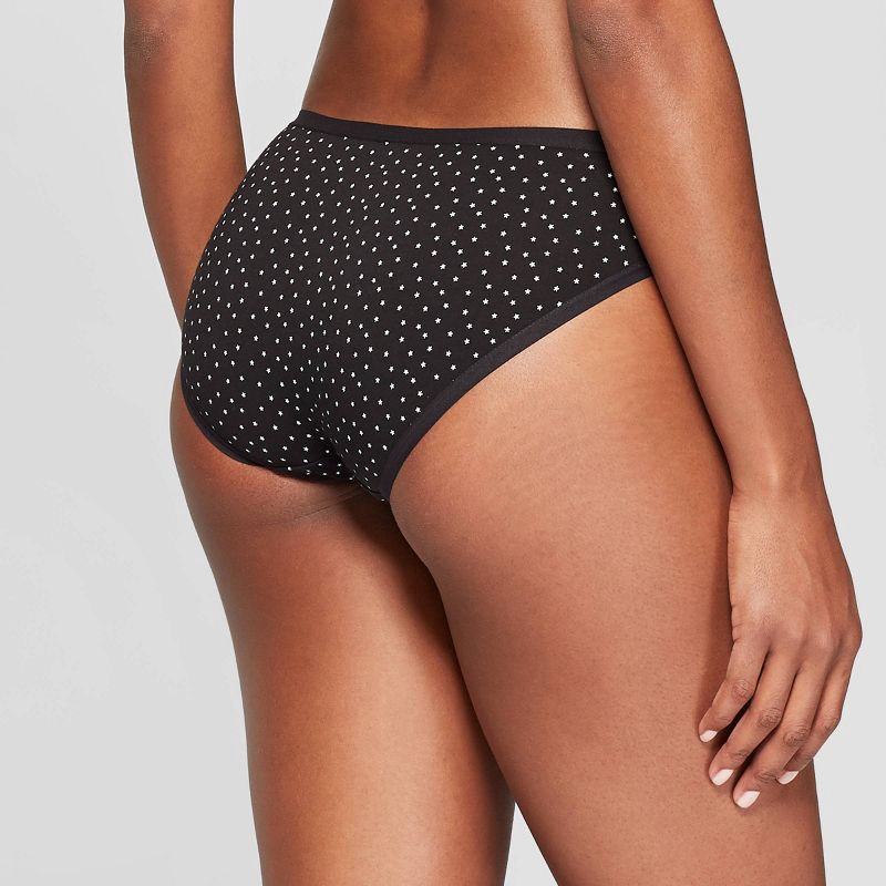 slide 2 of 2, Women's Star Print Cotton Blend Bikini Underwear - Auden™ Black XL: Mid Rise, Elastic Waistband, Machine Washable, 1 ct