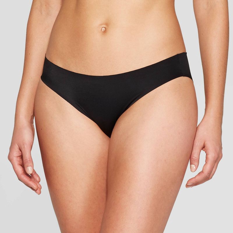 slide 1 of 2, Women's Invisible Edge Bikini Underwear - Auden™ Black S: Seamless Mid Rise Knit Panties, 1 ct