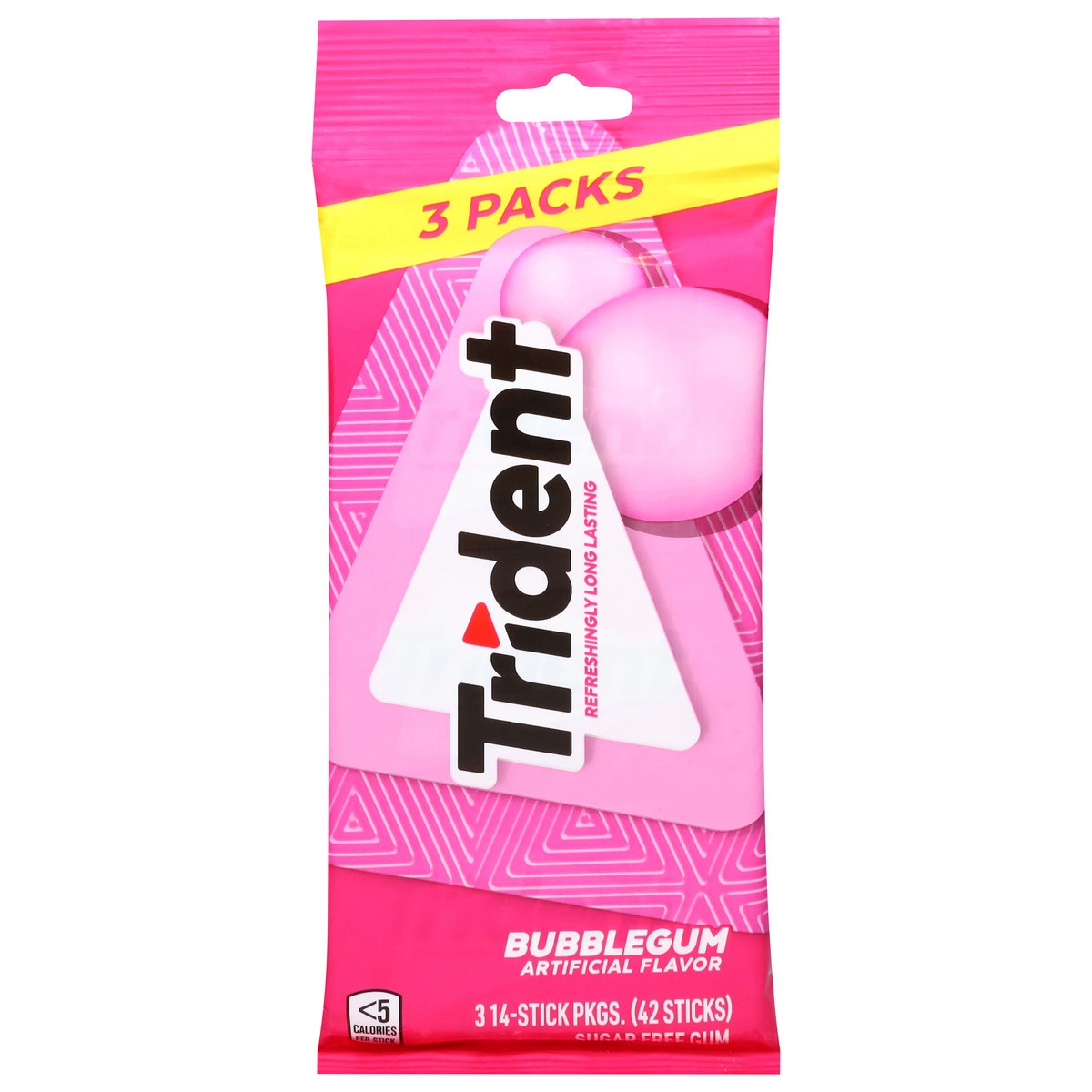 slide 1 of 15, Trident Sugar Free Chewing Gum Sticks with Xylitol Bubblegum Flavor – 3pk (14ct Each), 42 pc