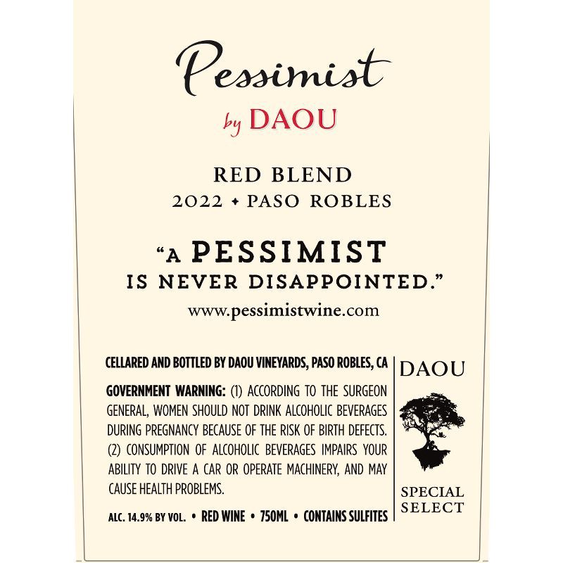 slide 2 of 6, DAOU Pessimist Red Blend Red Wine - 750ml Bottle, 750 ml