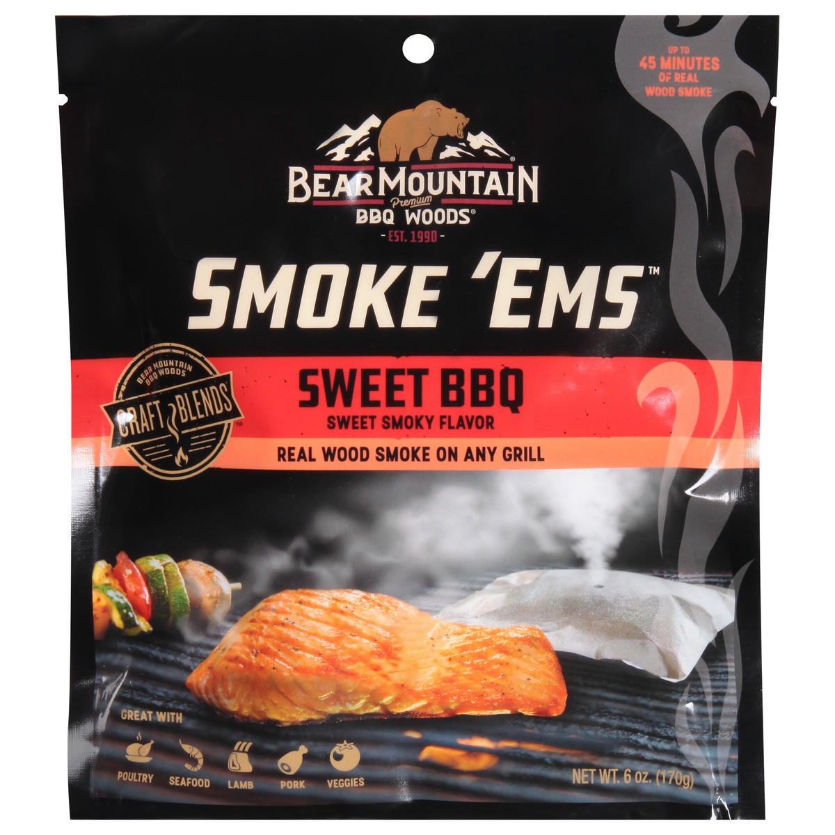 slide 1 of 9, Bear Mountain BBQ Woods Smoke 'Ems Sweet Smoky Flavor Sweet BBQ 6 oz, 6 oz