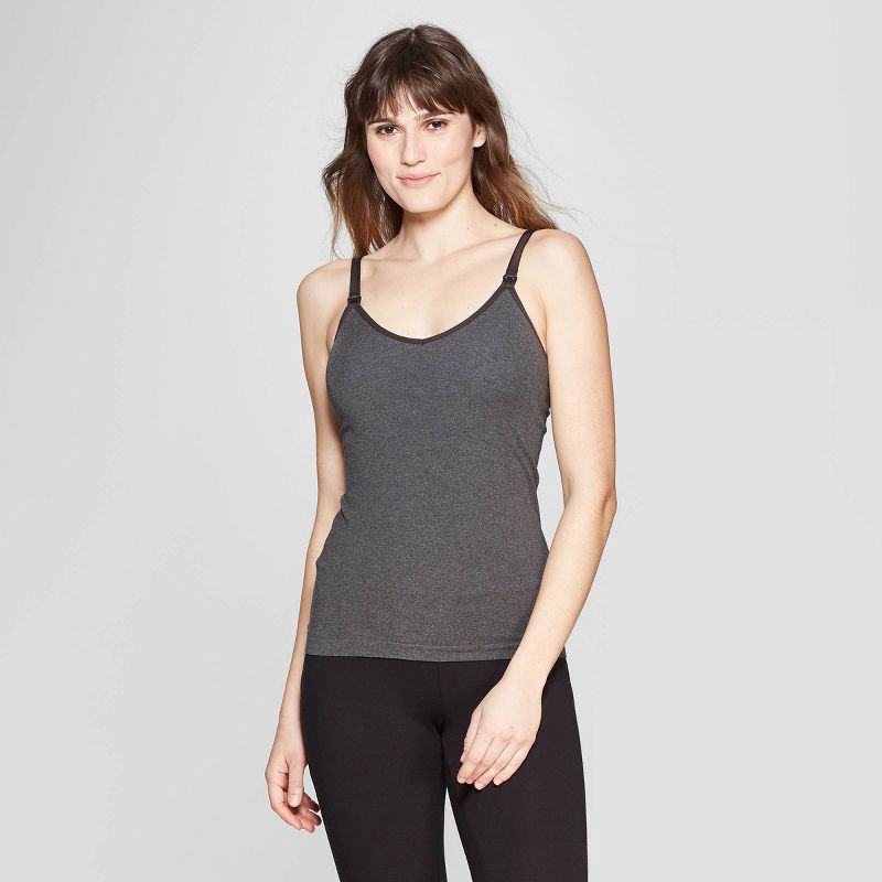 slide 1 of 4, Women's Nursing Seamless Cami - Auden™ Heather Gray S: Lightweight Knit V Neck Spaghetti Straps, 1 ct