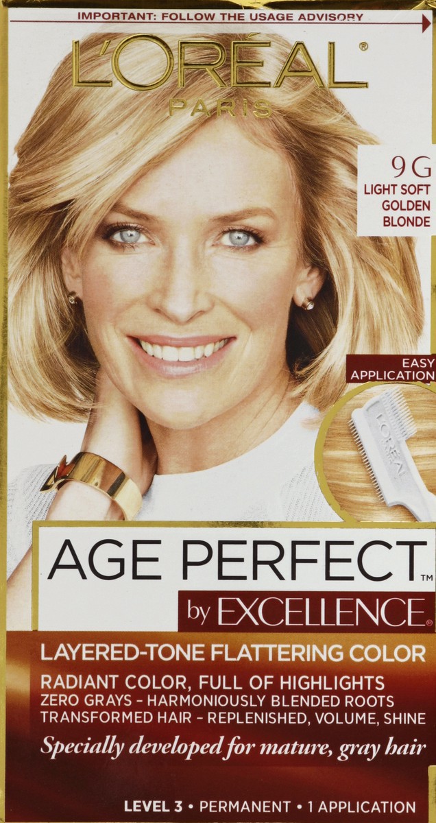 slide 4 of 4, L'Oréal Excellence Age Perfect Layered-Tone Flattering Color, 9G Light Soft Golden Blonde, 1 ct