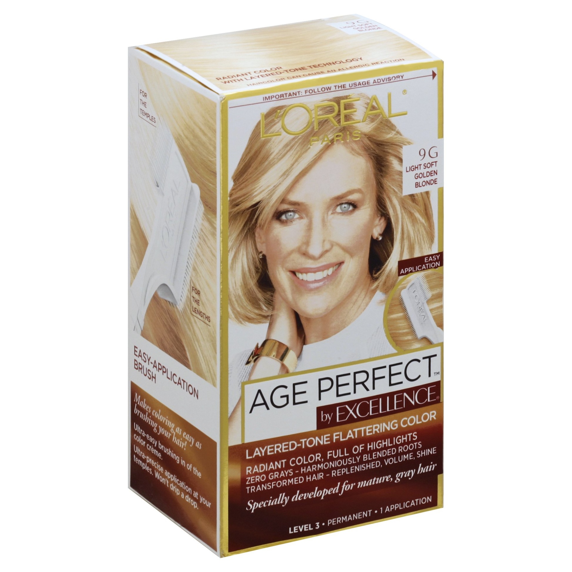 slide 1 of 4, L'Oréal Excellence Age Perfect Layered-Tone Flattering Color, 9G Light Soft Golden Blonde, 1 ct