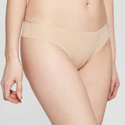 Women's Invisible Edge Thong Underwear - Auden™ Pearl Tan M: Seamless Low Rise Underwear, Lightweight Knit, Machine Washable