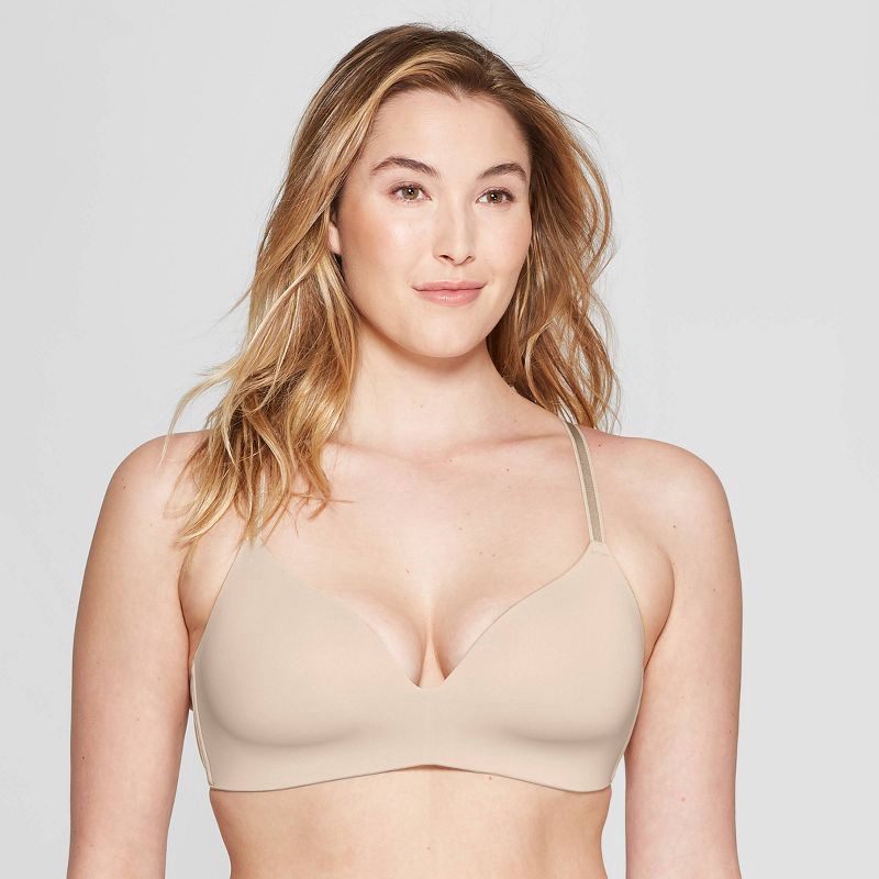 slide 1 of 3, Women's Lightly Lined Wirefree Bra - Auden™ Soft Beige 36C: Full Coverage, Adjustable Straps, 1 ct