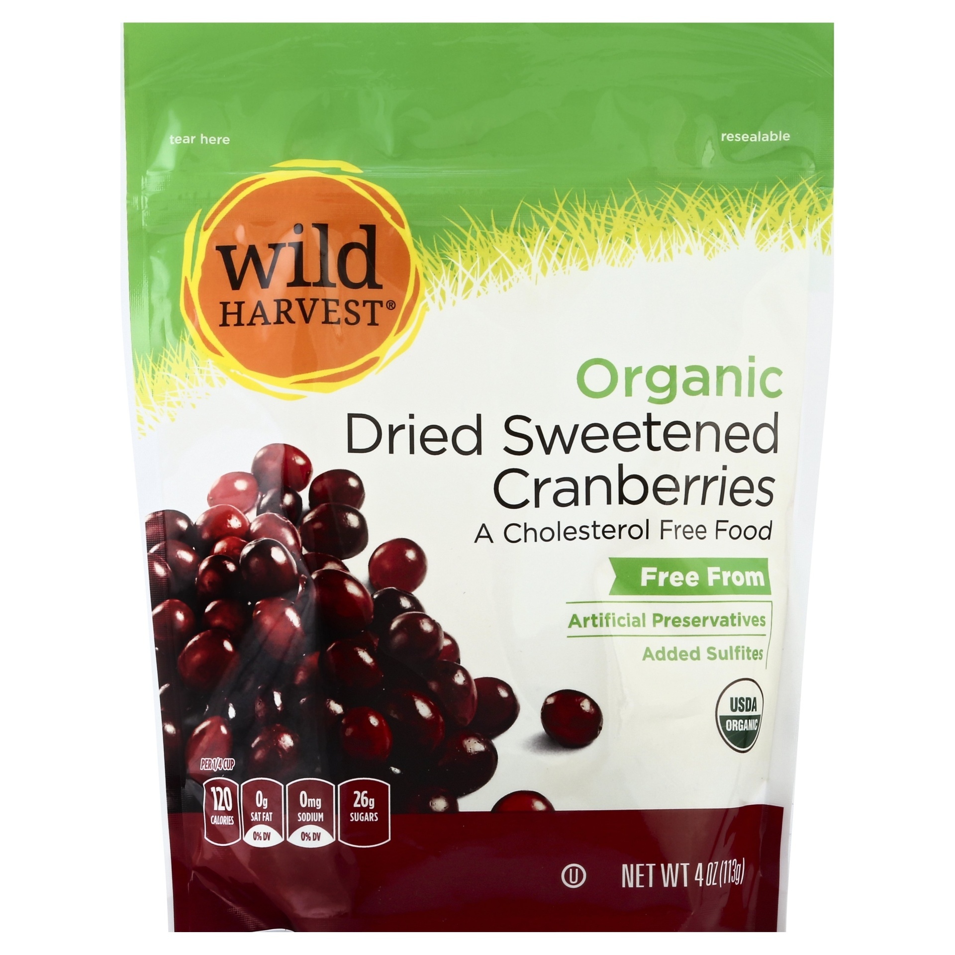 slide 1 of 1, Wild Harvest Organic Dried Sweetened Cranberries, 4 oz