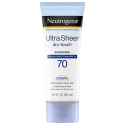 Neutrogena Ultra Sheer Dry-Touch Sunscreen Lotion, Broad Spectrum SPF 70 UVA/UVB Protection, Lightweight Water Resistant Face & Body Sunscreen, Non-Greasy, Travel Size, 3 fl. oz
