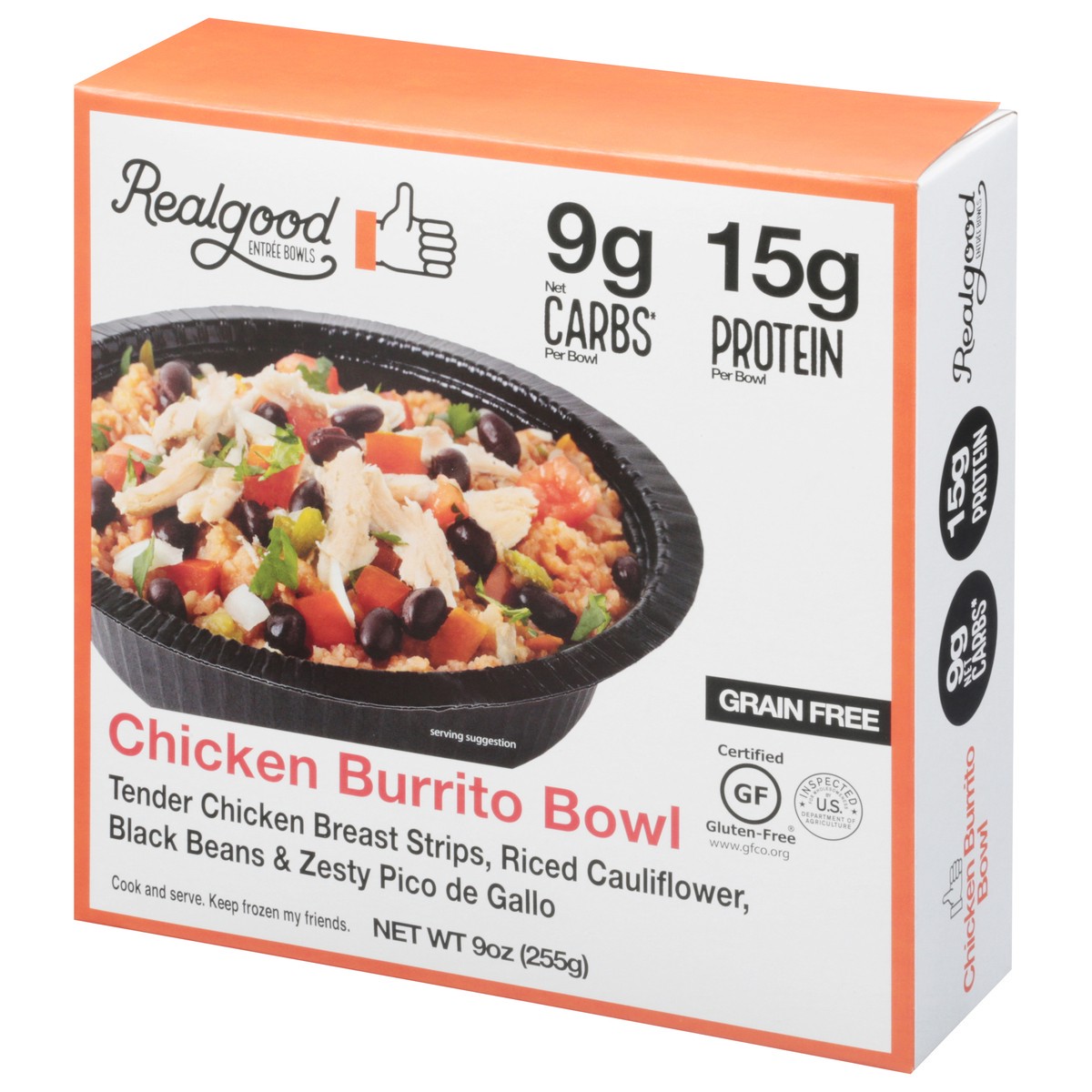 slide 3 of 9, Realgood Foods Co. Chicken Burrito Bowl 9 oz, 9 oz