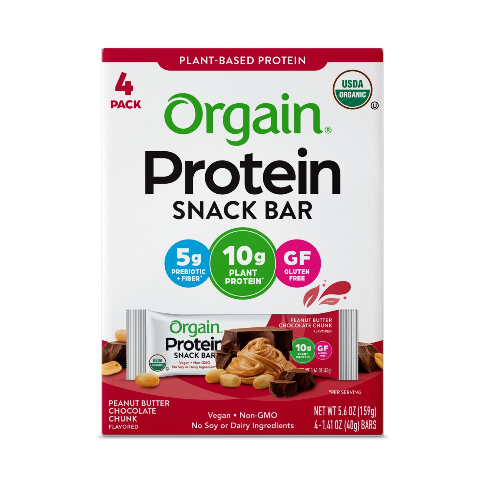 slide 1 of 4, Orgain Organic Peanut Butter Chocolate Chunk Protein Snack Bar, 4 ct