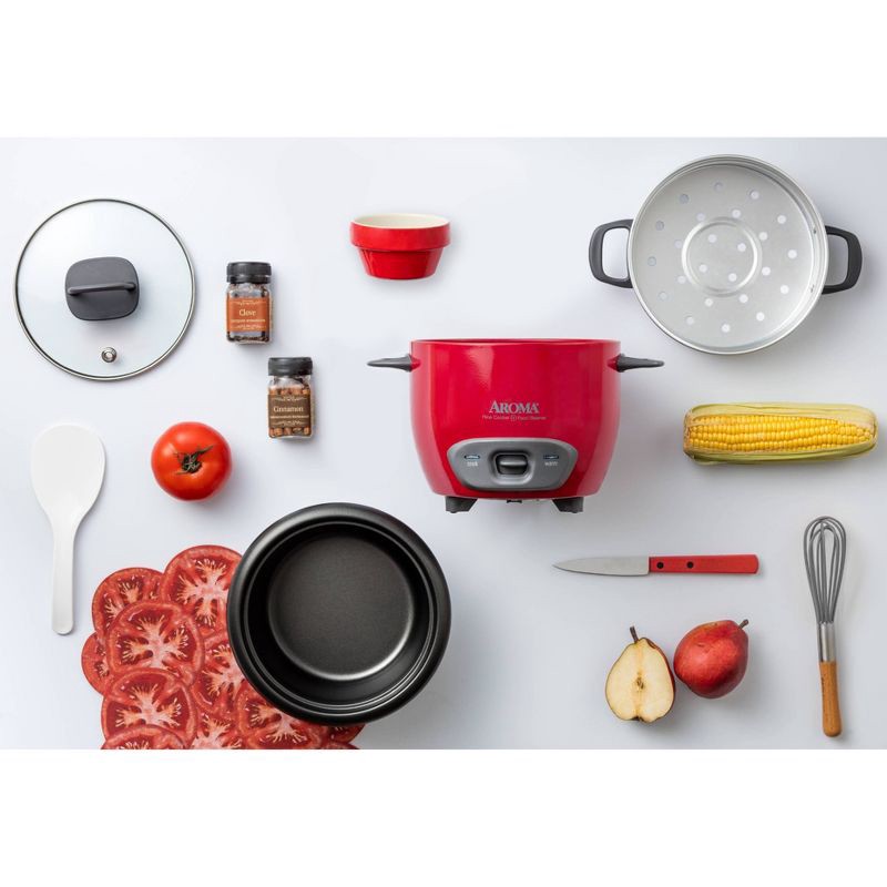 slide 8 of 15, Aroma 14 Cup Pot-Style Rice Cooker and Food Steamer - ARC-747-1NG: 2 Settings, Vegetable Steamer, Cool Touch, Red, 1 ct