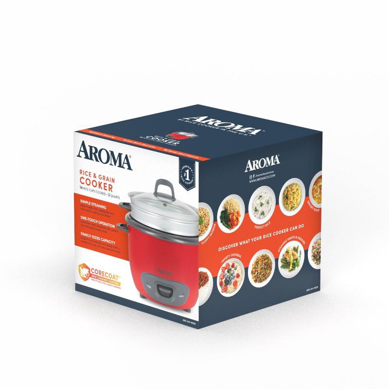slide 5 of 15, Aroma 14 Cup Pot-Style Rice Cooker and Food Steamer - ARC-747-1NG: 2 Settings, Vegetable Steamer, Cool Touch, Red, 1 ct