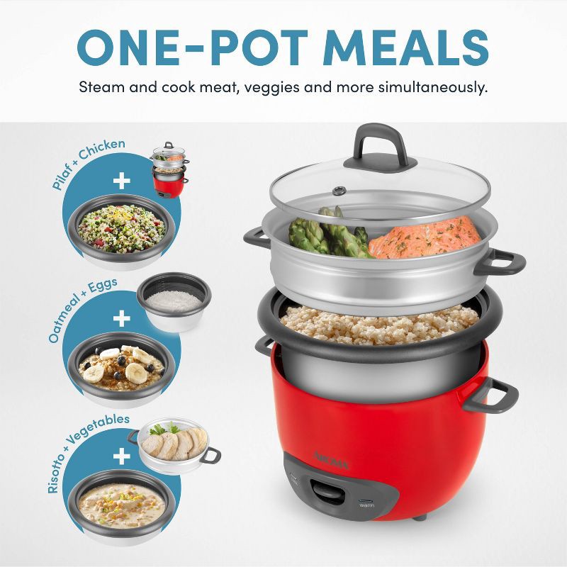slide 3 of 15, Aroma 14 Cup Pot-Style Rice Cooker and Food Steamer - ARC-747-1NG: 2 Settings, Vegetable Steamer, Cool Touch, Red, 1 ct