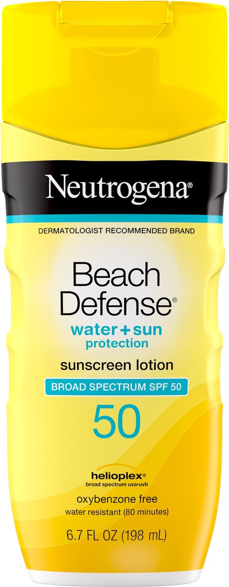 slide 3 of 3, Neutrogena Beach Defense Water Sun Protection Sunscreen Lotion Broad Spectrum SPF 50, 6.7 Fl. Oz, 6.70 fl oz