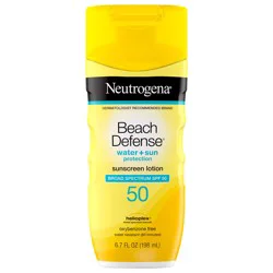 Neutrogena Beach Defense Water-Resistant Sunscreen Lotion with Broad Spectrum SPF 30, Oil-Free and PABA-Free Oxybenzone-Free Sunscreen Lotion, UVA/UVB Sun Protection, SPF 50, 6.7 fl. oz