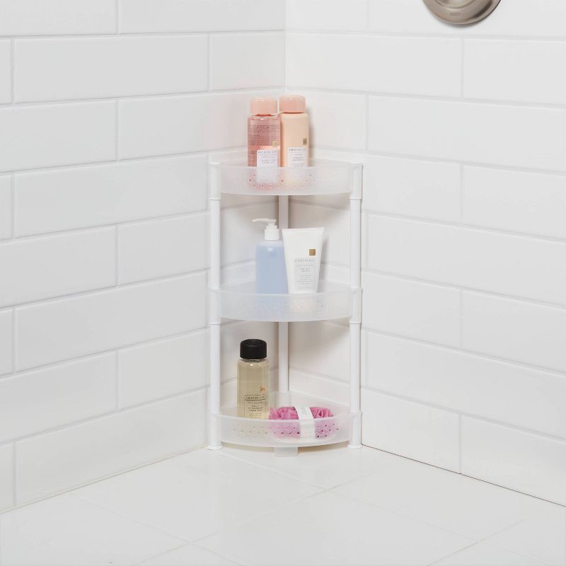 slide 2 of 3, Trilateral Tower Caddy White - Room Essentials™: Plastic, Rust-Resistant Bath Organizer for Dorm, 1 ct