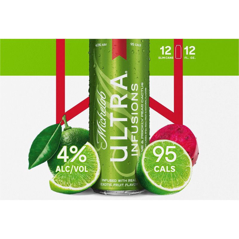 slide 5 of 9, Michelob Ultra Infusions Lime & Prickly Pear Cactus Light Beer - 12pk/12 fl oz Cans, 12 ct; 12 fl oz