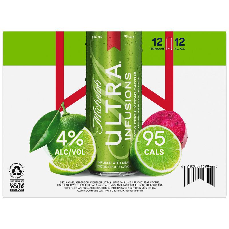 slide 9 of 9, Michelob Ultra Infusions Lime & Prickly Pear Cactus Light Beer - 12pk/12 fl oz Cans, 12 ct; 12 fl oz